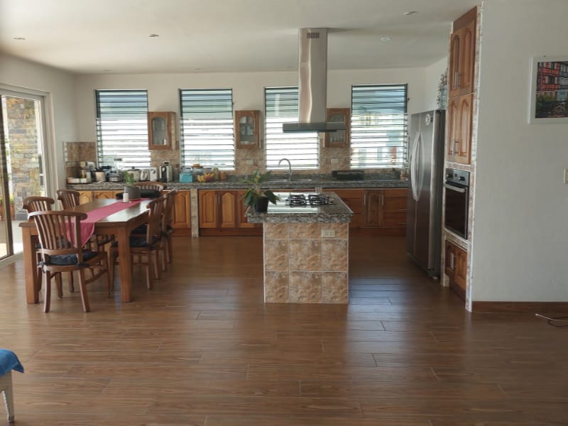 Open kitchen with cooking island and gas stove